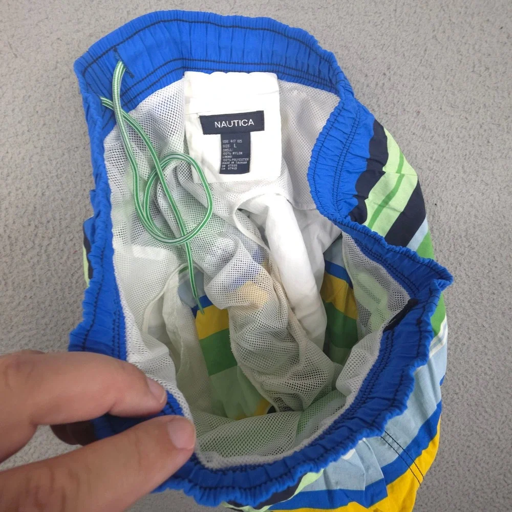 Vintage Nautica Swim Trunks Mens Large 34 Striped Blue Green Yellow Lined Shorts